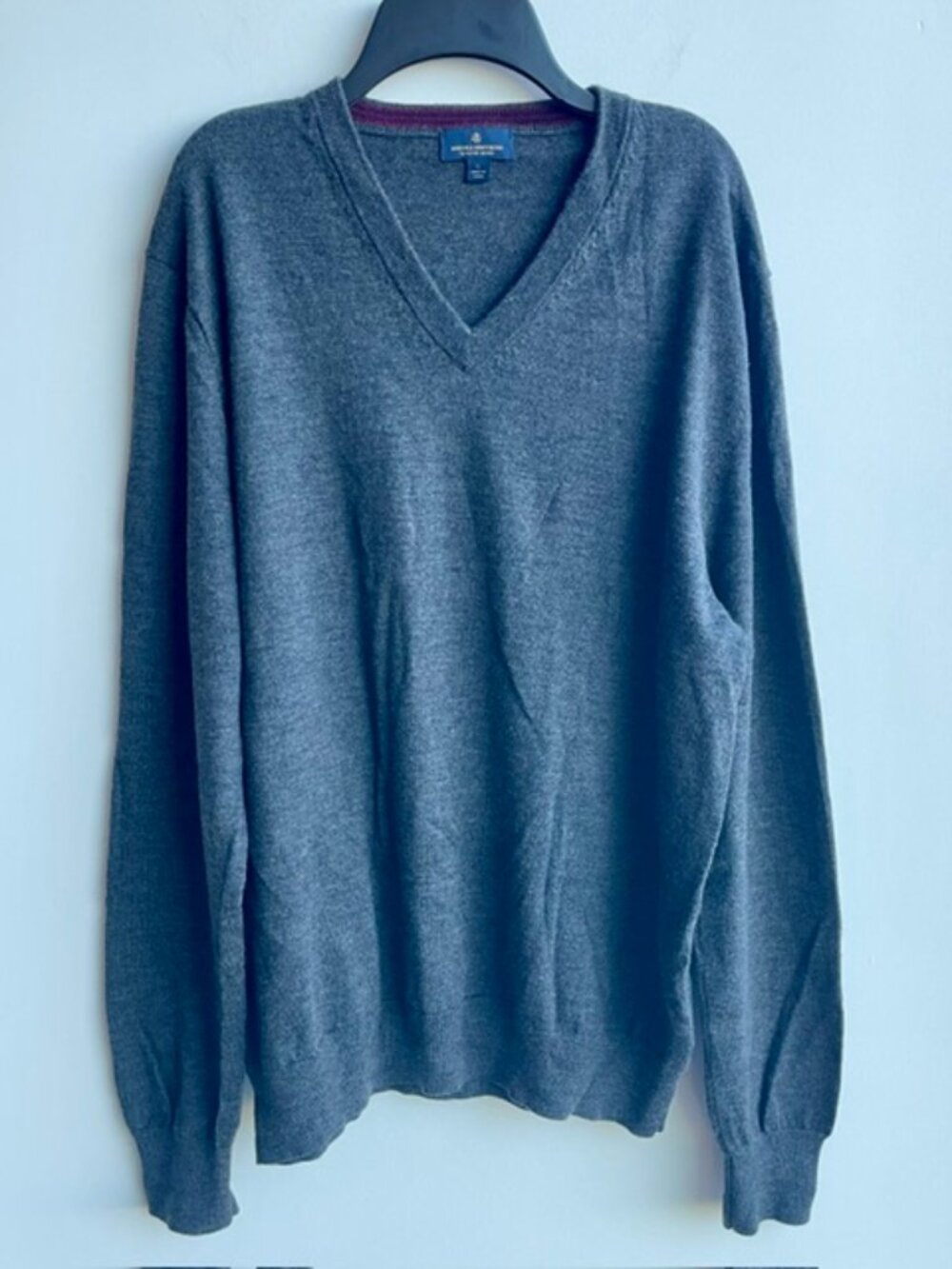 Brooks Brothers Sweater Men L Grey Merino Wool Pullover Preppy V-Neck